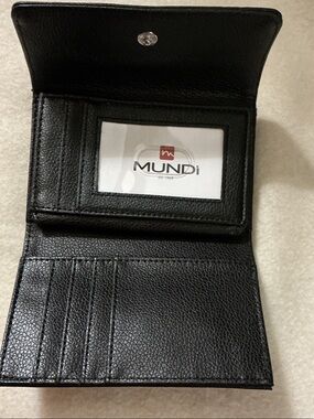 mundi Black Leather Trifold Card & ID Wallet with Clear ID Window